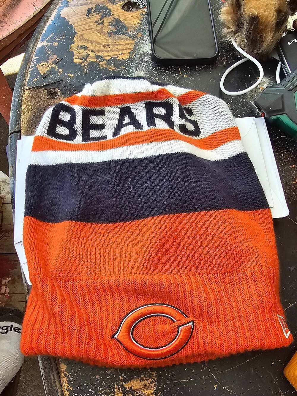 New Era Chicago Bears NFL Youth Cuffed Knit Beanie Hat Navy Orange